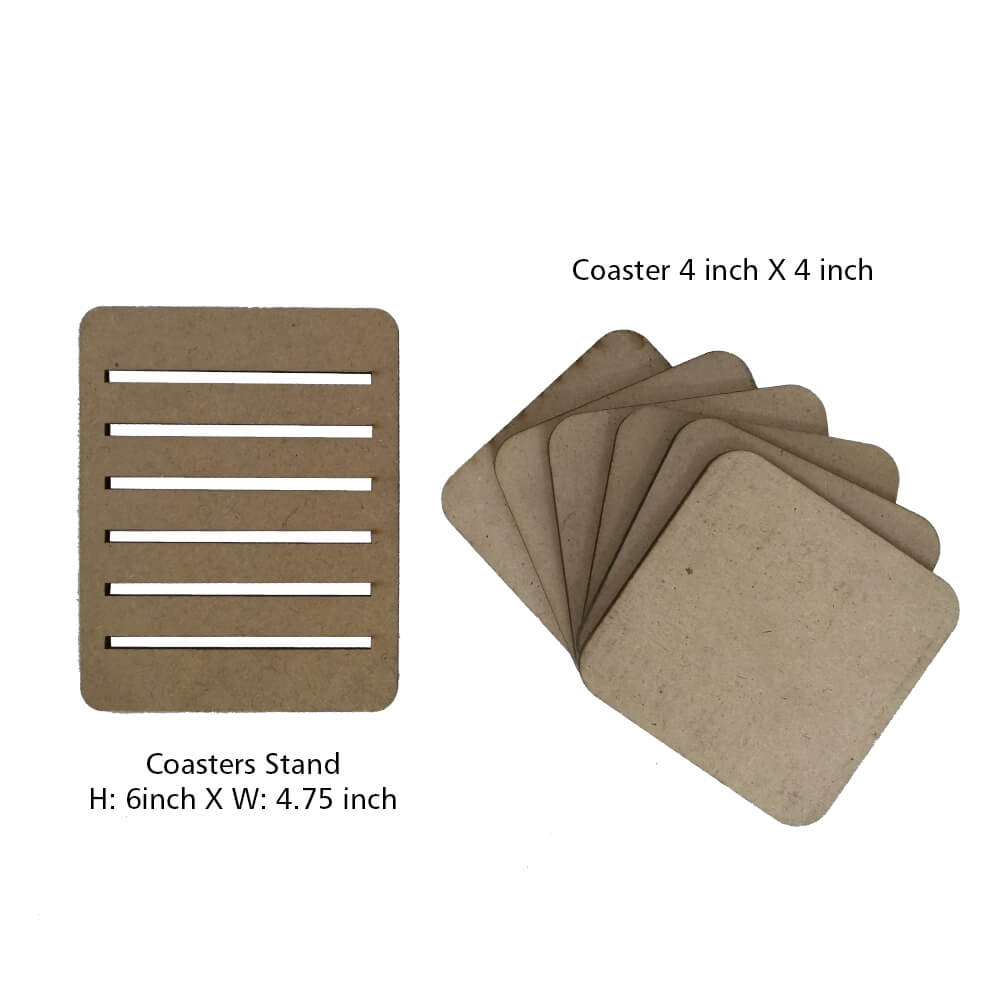 Set of 6 Coasters MDF Square Coasters with Stand